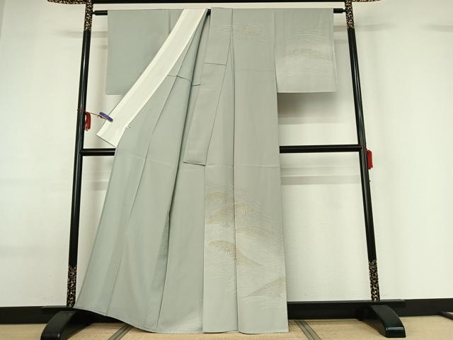 平和屋着物▽訪問着 単衣 駒刺繍 立波文 金彩 正絹 逸品 AABF6645jh