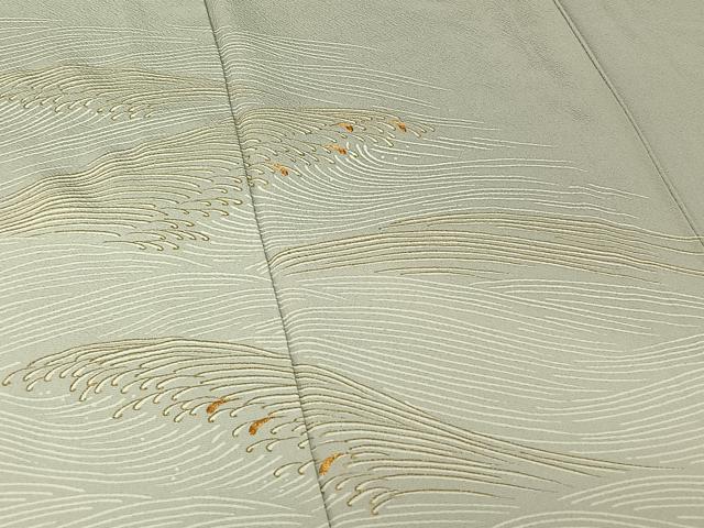 平和屋着物▽訪問着 単衣 駒刺繍 立波文 金彩 正絹 逸品 AABF6645jh