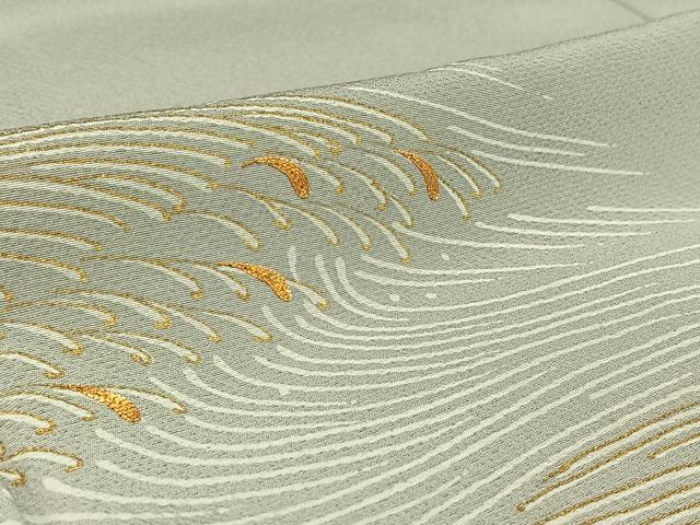 平和屋着物▽訪問着 単衣 駒刺繍 立波文 金彩 正絹 逸品 AABF6645jh