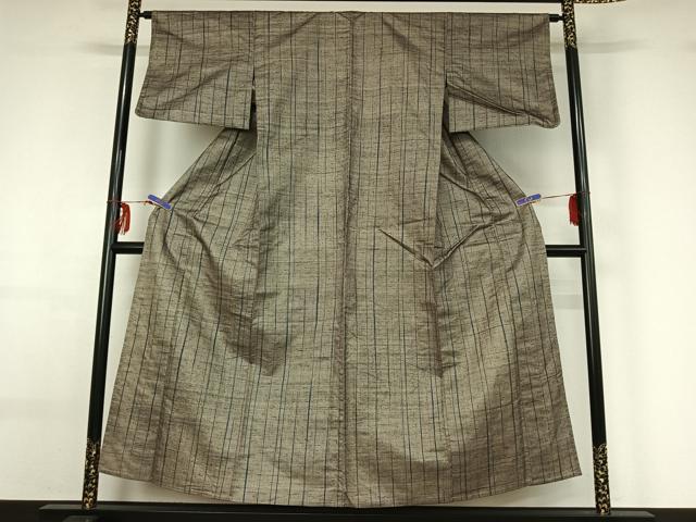 平和屋着物▽上質な紬 単衣 縞 正絹 逸品 AABF6647jh