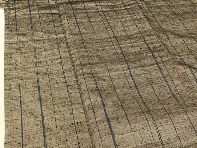 平和屋着物▽上質な紬 単衣 縞 正絹 逸品 AABF6647jh