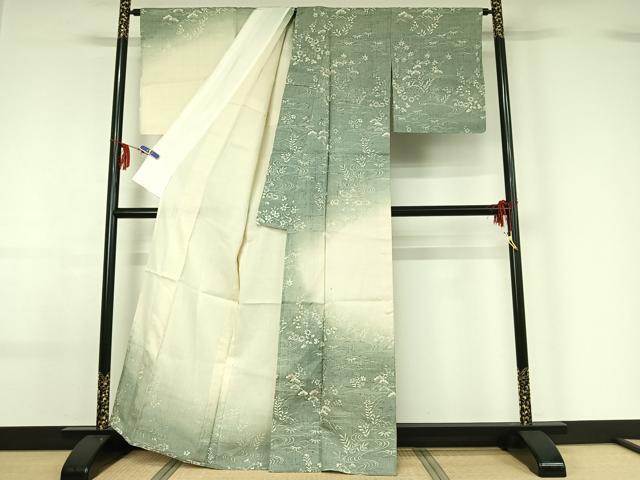 平和屋着物▽訪問着 単衣 生紬 流水松竹梅文 正絹 逸品 AABF6648jh