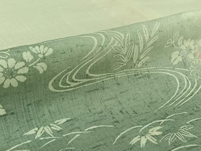平和屋着物▽訪問着 単衣 生紬 流水松竹梅文 正絹 逸品 AABF6648jh