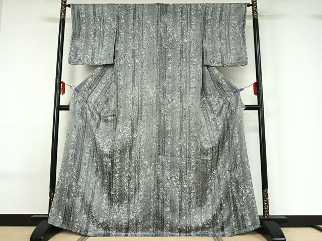 平和屋着物▽お召 単衣 天目織 草花文 正絹 逸品 AABF6649jh