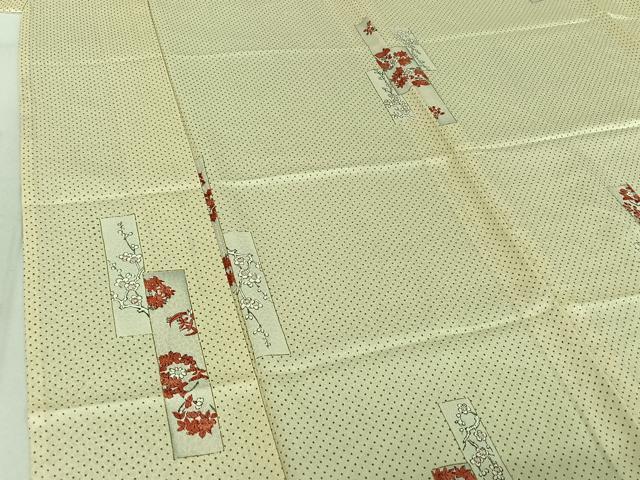 平和屋着物▽上質な小紋 単衣 手描き 短冊花文 金彩 正絹 逸品 AABF6655jh