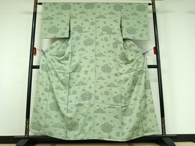 平和屋着物▽上質な小紋 単衣 花鳥文 兎 正絹 逸品 AABF6660jh