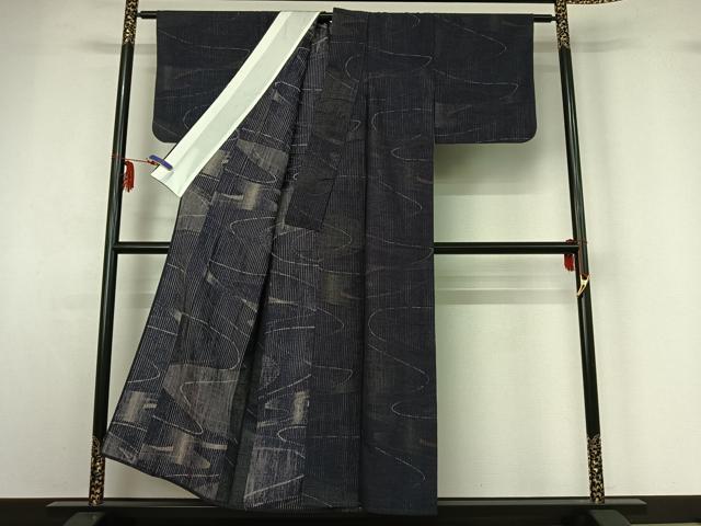 平和屋着物▽上質な紬 単衣 流水文 正絹 逸品 AABF6672jh