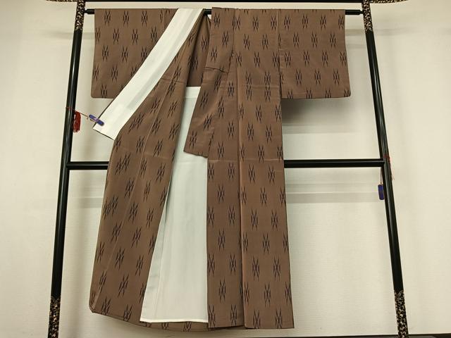 平和屋着物▽お召 単衣 幾何学文様 正絹 逸品 AABF6674jh