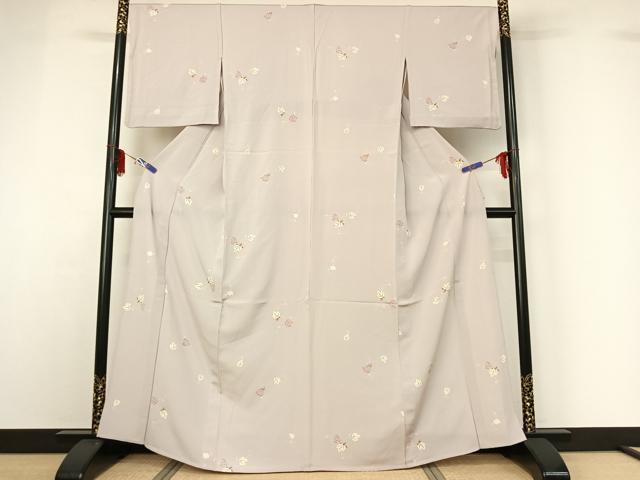 平和屋着物▽上質な小紋 単衣 南天文 金彩 鬼しぼ縮緬 正絹 逸品 AABF6675jh