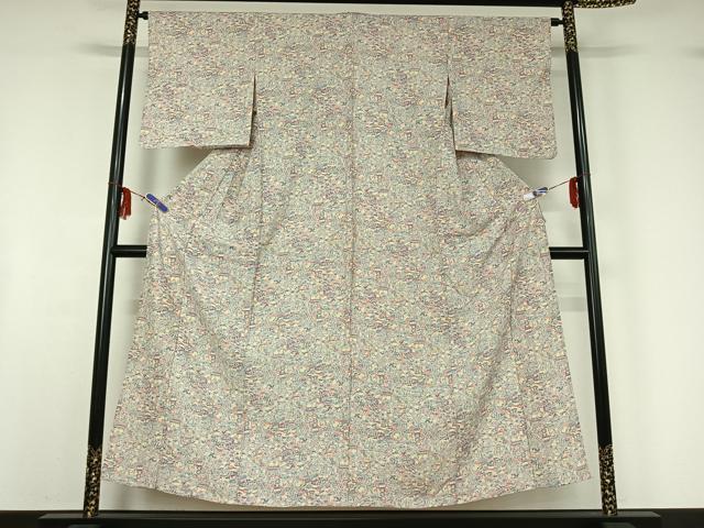 平和屋着物▽上質な小紋 単衣 風景花文 正絹 逸品 AABF6766jh