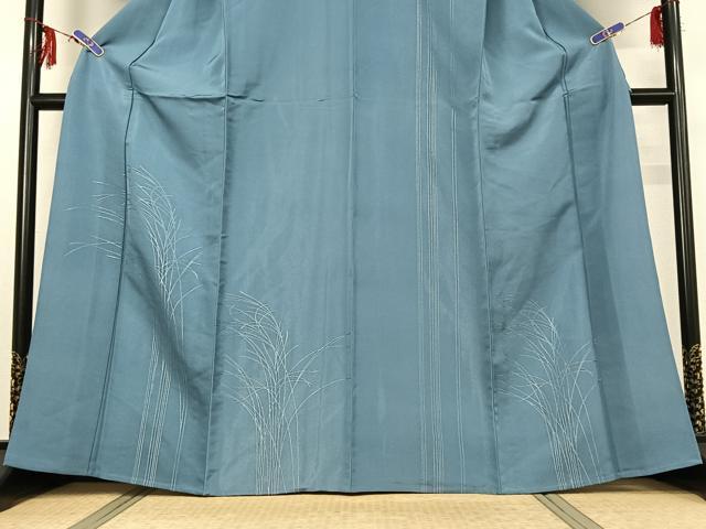 平和屋着物▽訪問着 単衣 草葉文 銀通し地 正絹 逸品 AABF6769jh