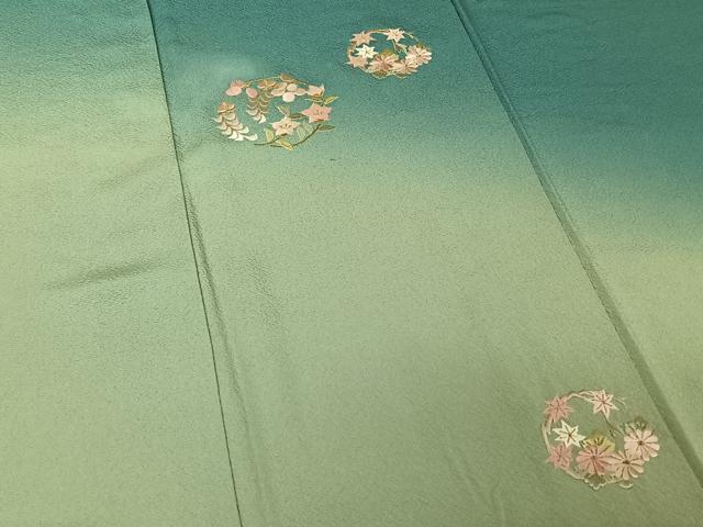 平和屋着物▽訪問着 単衣 刺繍 花丸文 暈し染め 金糸 正絹 逸品 AABF6772jh