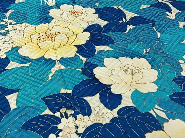 平和屋着物▽豪華振袖 単衣 駒刺繍 草花文 暈し染め 金彩 正絹 逸品 AABF6776jh