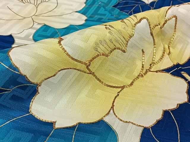 平和屋着物▽豪華振袖 単衣 駒刺繍 草花文 暈し染め 金彩 正絹 逸品 AABF6776jh
