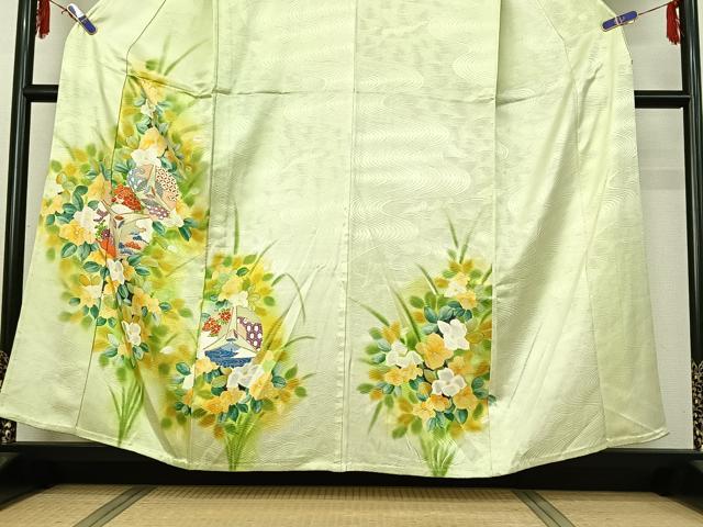 平和屋着物▽訪問着 単衣 扇面花文 暈し染め 金彩 正絹 逸品 AABF6782jh