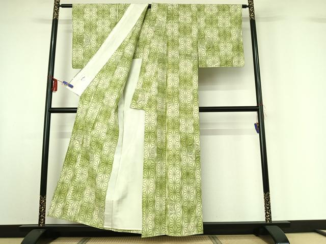 平和屋着物▽上質な紬 単衣 麻の葉文様 暈し染め 正絹 逸品 AABF6785jh