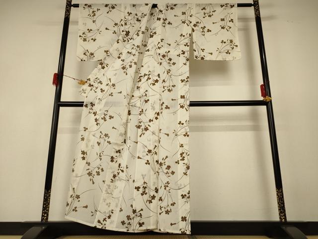 平和屋着物*夏物 小紋 紗 枝花文 洗える着物 AABF6814jd