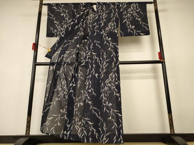 平和屋着物*夏物 小紋 紗 枝葉文 洗える着物 AABF6815jd