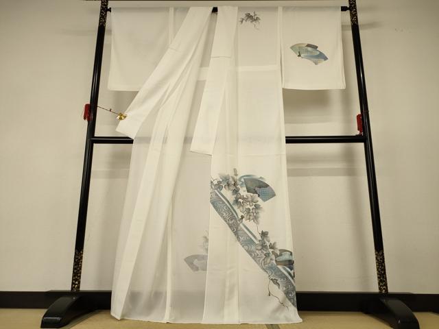 平和屋着物*夏物 訪問着 絽 地紙蔦の葉文 金彩 洗える着物 AABF6818jd