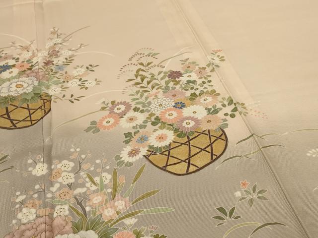 平和屋着物*夏物 訪問着 絽 花籠文 暈し染め 金銀彩 正絹 逸品 AABF6820jd