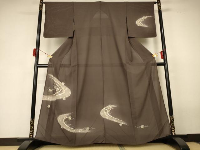 平和屋着物*夏物 訪問着 駒刺繍 縦絽 流水花文 暈し染め 金彩 正絹 逸品 未使用 AABF6861jd