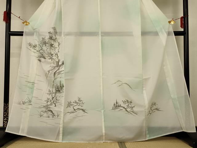 平和屋着物*夏物 訪問着 絽 手描き 風景文 暈し染め 洗える着物 AABF6871jd