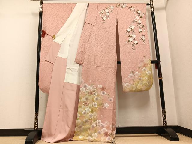 平和屋着物●豪華振袖 駒刺繍 桜 暈し染め 金銀彩 正絹 逸品 AABF6922ph