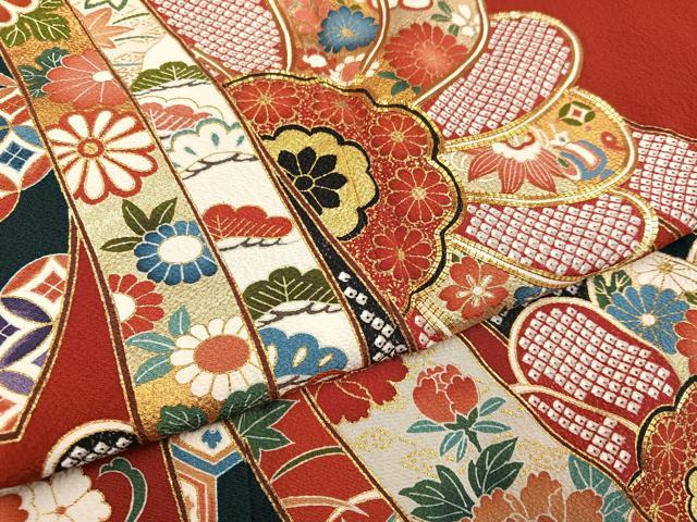 平和屋着物●豪華振袖 松竹梅花熨斗文 金彩 正絹 逸品 AABF6927ph