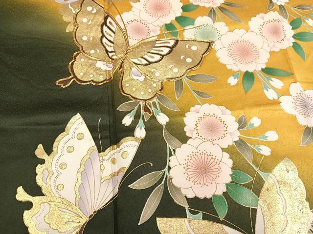 平和屋着物●豪華振袖 駒刺繍 流水花蝶文 暈し染め 金彩 正絹 逸品 AABF6932ph