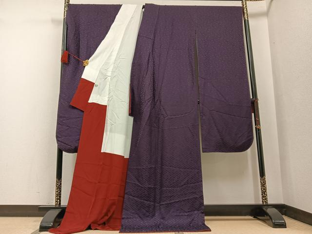 平和屋着物●豪華振袖 色無地 紗綾形地紋 紅消根鼠色 ロング丈 正絹 逸品 AABF6960ph