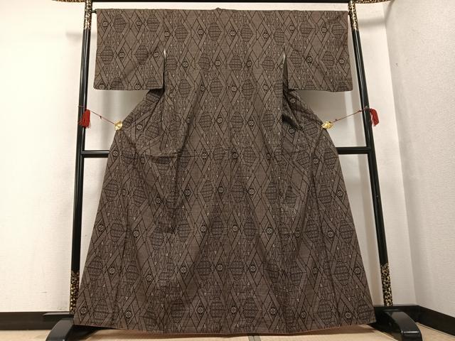 平和屋着物●本場大島紬 一元7マルキ 幾何学花文 正絹 逸品 AABF6981ph