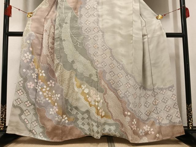 平和屋着物●訪問着 絞り 舞花文 金彩 正絹 逸品 AABF6984ph