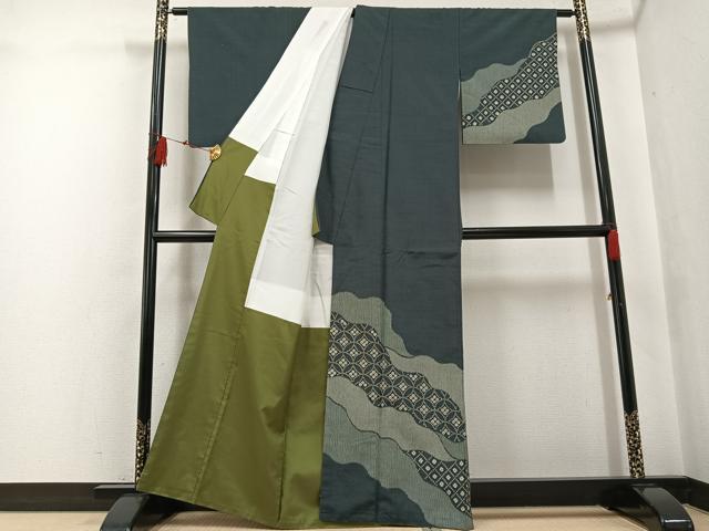 平和屋着物●訪問着 紬地 七宝文 正絹 逸品 AABF6986ph