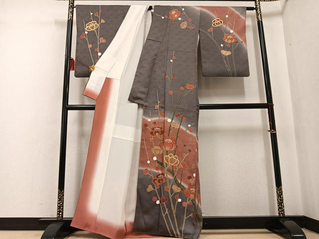 平和屋着物●訪問着 枝花文 暈し染め 金彩 正絹 逸品 AABF6990ph