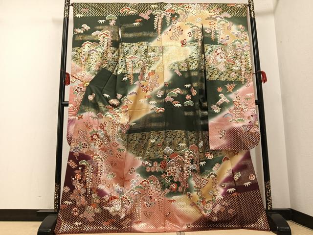 平和屋着物●豪華振袖 草花宝尽くし 暈し染め 金彩 ロング丈 正絹 逸品 AABF6993ph