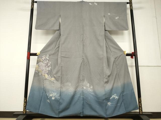 平和屋着物●訪問着 お召地 流水風景文 ろうけつ染め 暈し染め 金彩 正絹 逸品 AABF7003ck