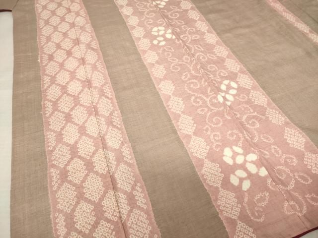 平和屋着物●上質な紬 絞り 花唐草間道 正絹 逸品 AABF7004ck