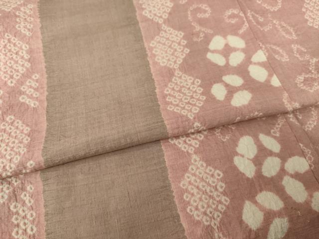 平和屋着物●上質な紬 絞り 花唐草間道 正絹 逸品 AABF7004ck