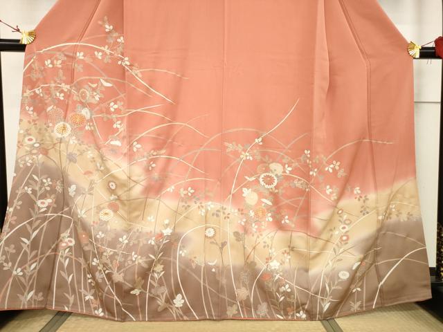 平和屋着物●訪問着 駒刺繍 草花文 暈し染め 金彩 正絹 逸品 AABF7010ck