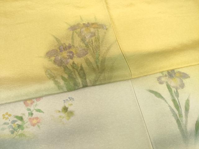 平和屋着物●訪問着 手描き 花菖蒲 暈し染め 正絹 逸品 AABF7018ck