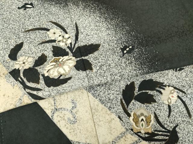 平和屋着物●訪問着 作家物 一太 竹屋町刺繍 花丸文 たたき染め 黒地 金彩 正絹 逸品 AABF7024ck