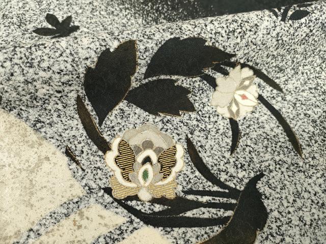 平和屋着物●訪問着 作家物 一太 竹屋町刺繍 花丸文 たたき染め 黒地 金彩 正絹 逸品 AABF7024ck