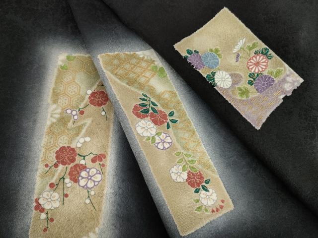 平和屋着物●上質な小紋 短冊花文 暈し染め 黒地 金彩 正絹 逸品 AABF7033ck