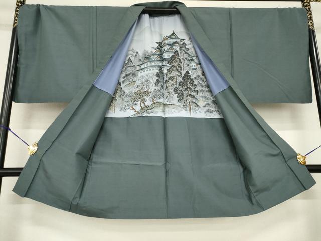 平和屋着物●男性 紬 アンサンブル 錆鼠色 正絹 逸品 AABF7037ck
