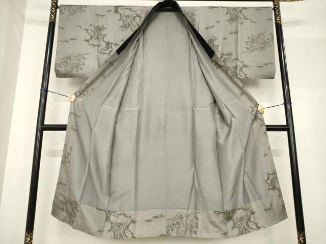 平和屋着物●男性 紬 アンサンブル 長襦袢(袷)セット 色無地 藍鉄色 正絹 逸品 AABF7038ck