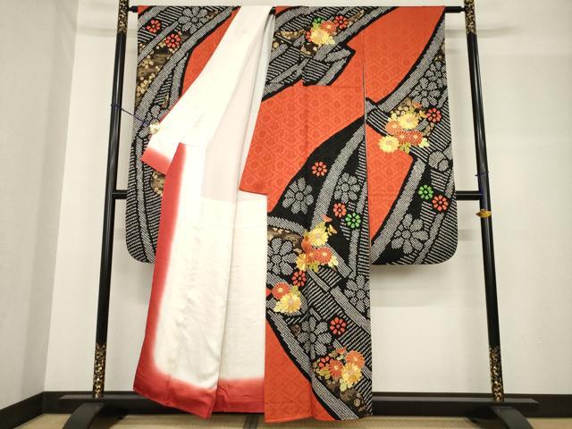 平和屋着物●豪華振袖 駒刺繍 絞り 舞花文 正絹 逸品 AABF7051ck