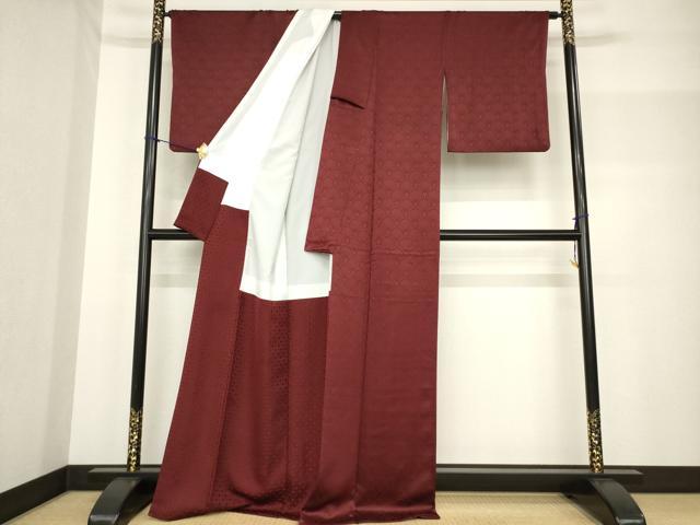 平和屋着物●上質な色無地 花青海波地紋 葡萄茶色 正絹 逸品 AABF7060ck