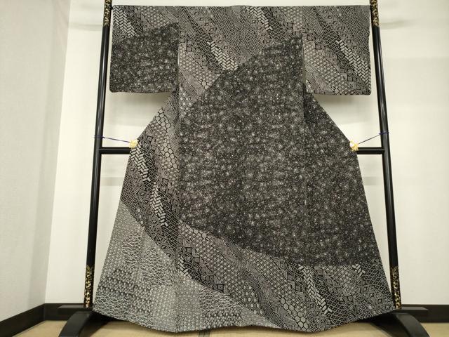平和屋着物●訪問着 切嵌吉祥文 黒地 正絹 逸品 AABF7070ck