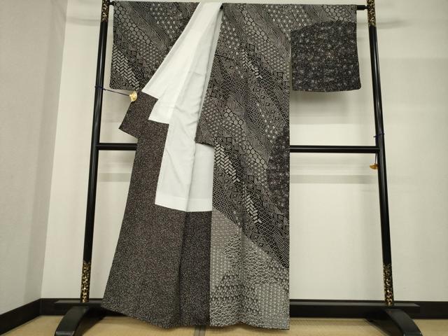 平和屋着物●訪問着 切嵌吉祥文 黒地 正絹 逸品 AABF7070ck