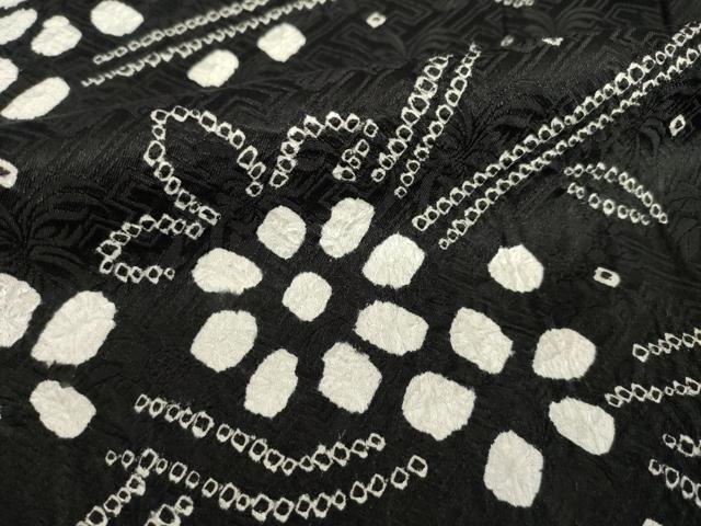平和屋着物●訪問着 絞り 枝花文 黒地 正絹 逸品 AABF7075ck